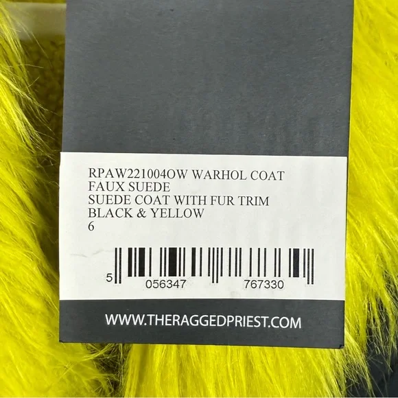 The Ragged Priest Warhol Faux Fur Coat Womens 6 Black Green Dolls Kill Jacket - Picture 8 of 12